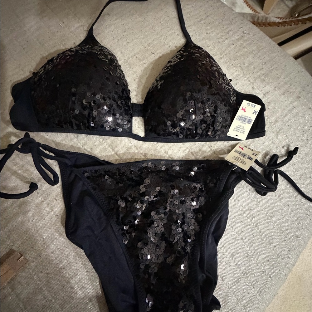 Victoria's Secret Black Sequin Bikini Set